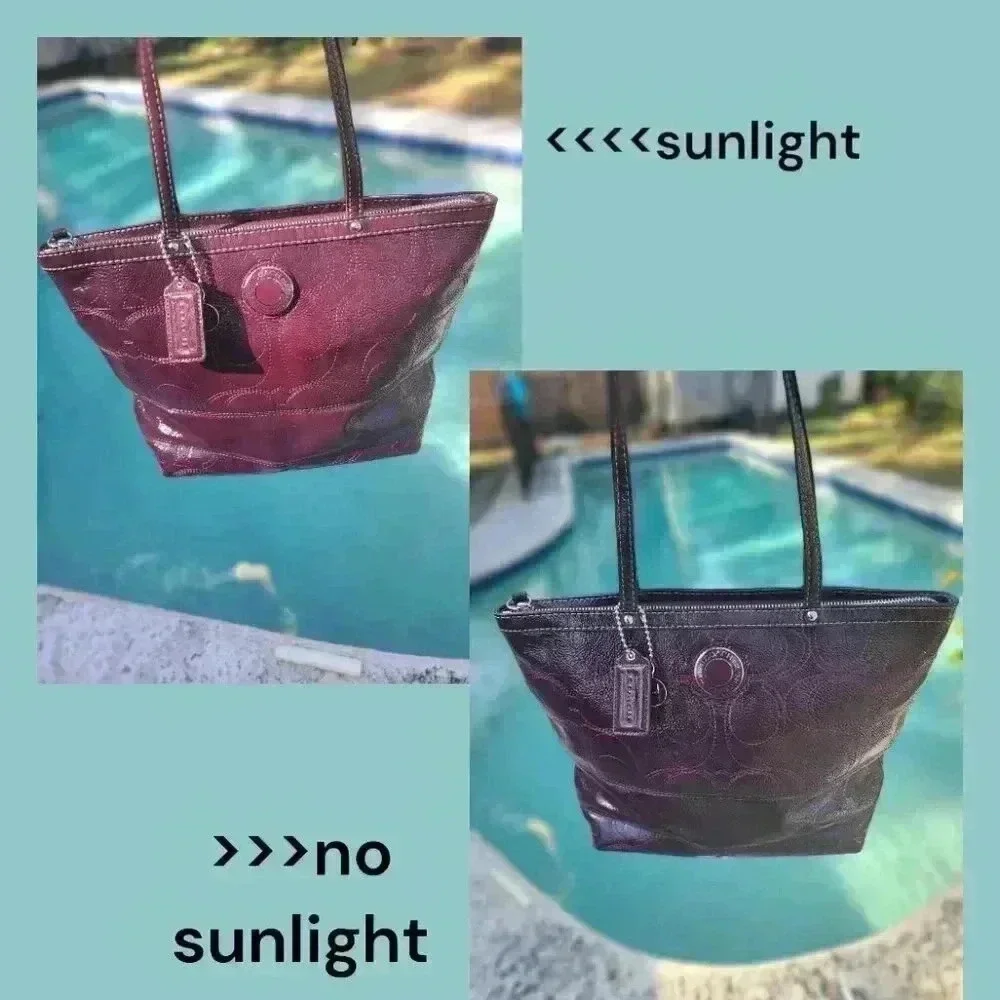 COACH Plum/ Burgundy Signature Patent Leather Tote - Picture 6 of 12